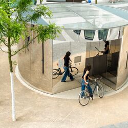 Aerial view of a bicycle parking system in Berlin